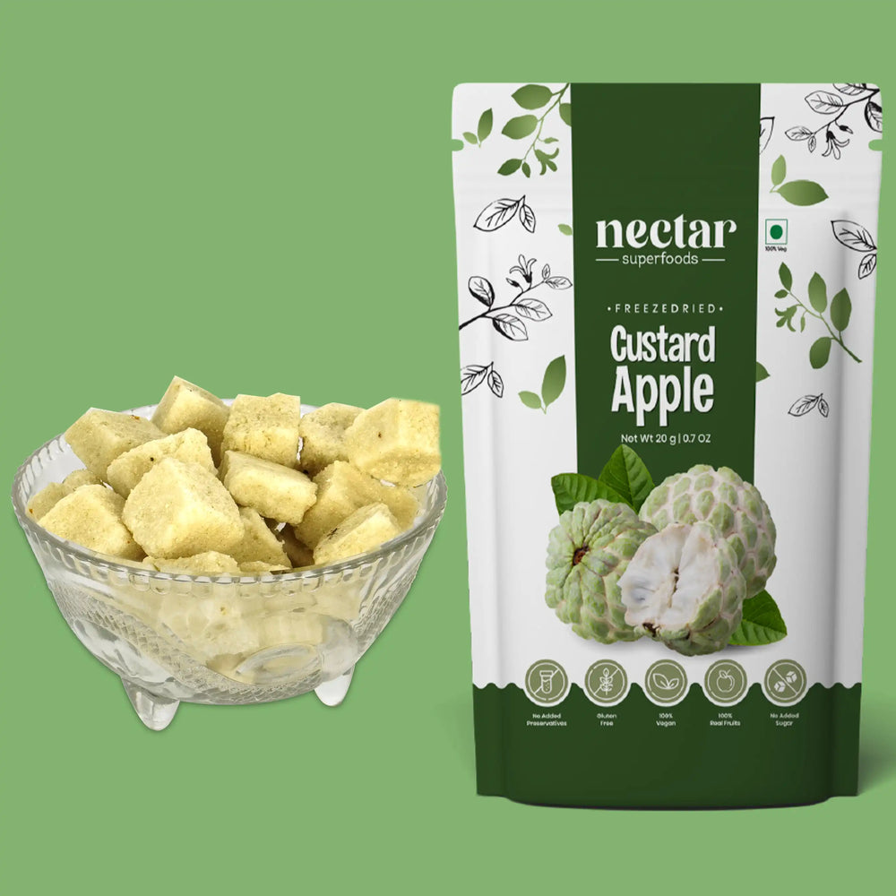 NECTAR SUPERFOODS- FREEZE DRIED CUSTARD APPLE CUBES- PACK OF 2 UNITS 20 GM EACH - EarthBased