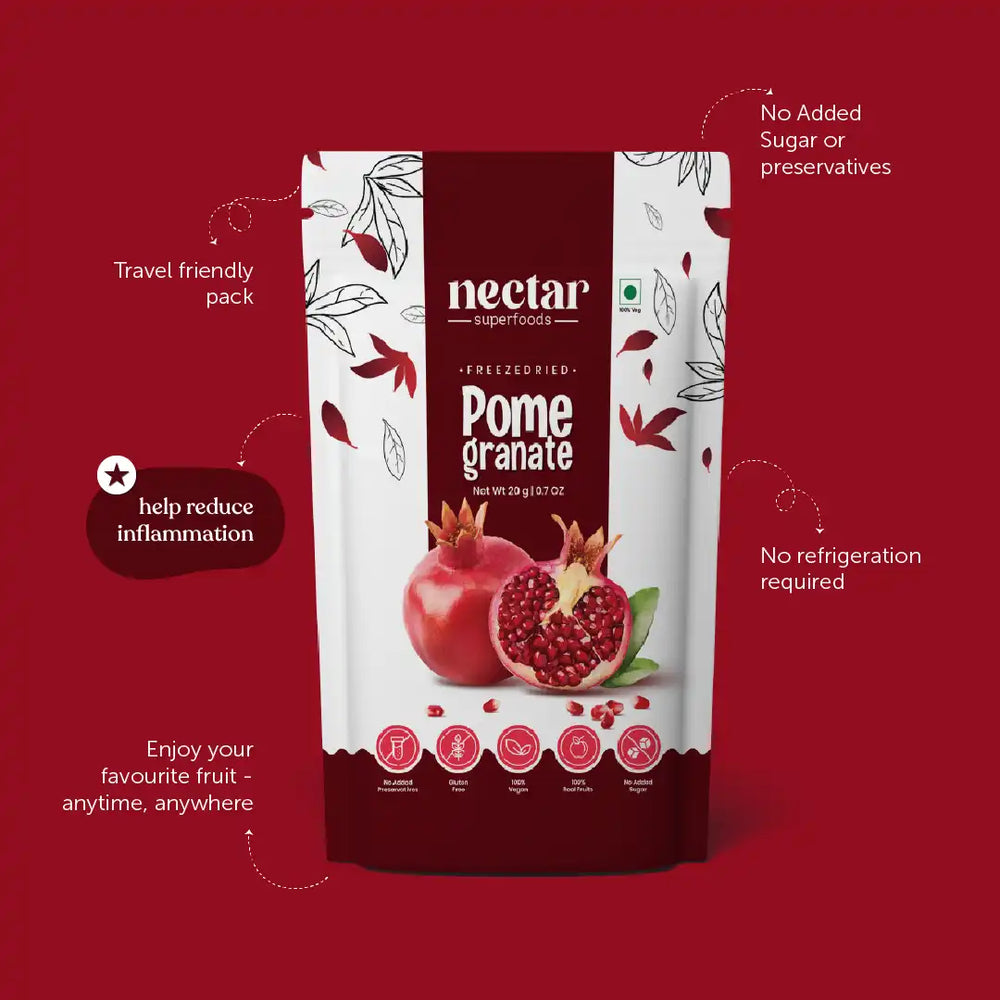 NECTAR SUPERFOODS- FREEZE DRIED POMEGRANATE WHOLE- PACK OF 2 UNITS 20 GM EACH - EarthBased
