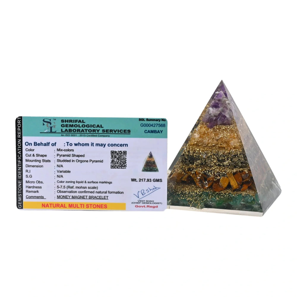 Natural Multi-Stone Money Magnet Pyramid for Wealth & Prosperity - EarthBased