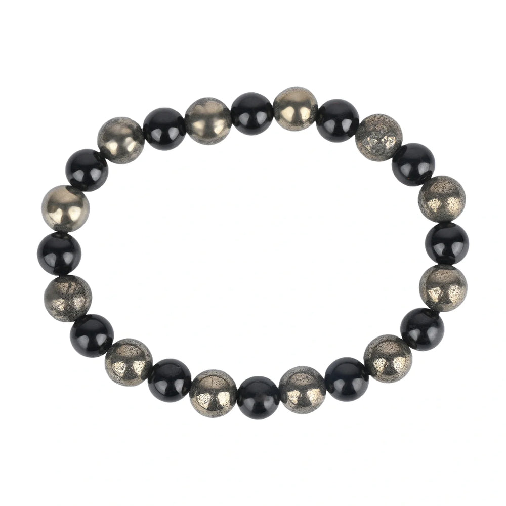 Natural Pyrite & Tourmaline Bracelet for Wealth, Power & Protection - EarthBased