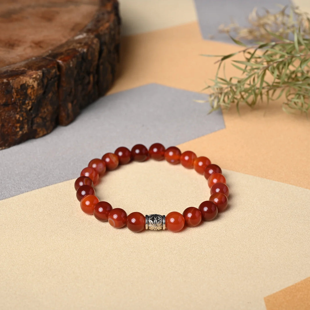 Gemstone bracelet Carnelian stone is life-force, vitality and energy, strengthen Sacral Chakra and help in balancing energy - EarthBased