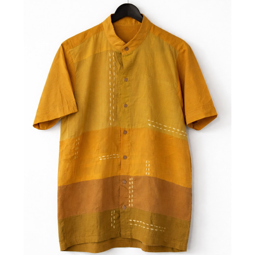JOD mustard cotton Sun Shirt with hand-stitch embroidery detailing