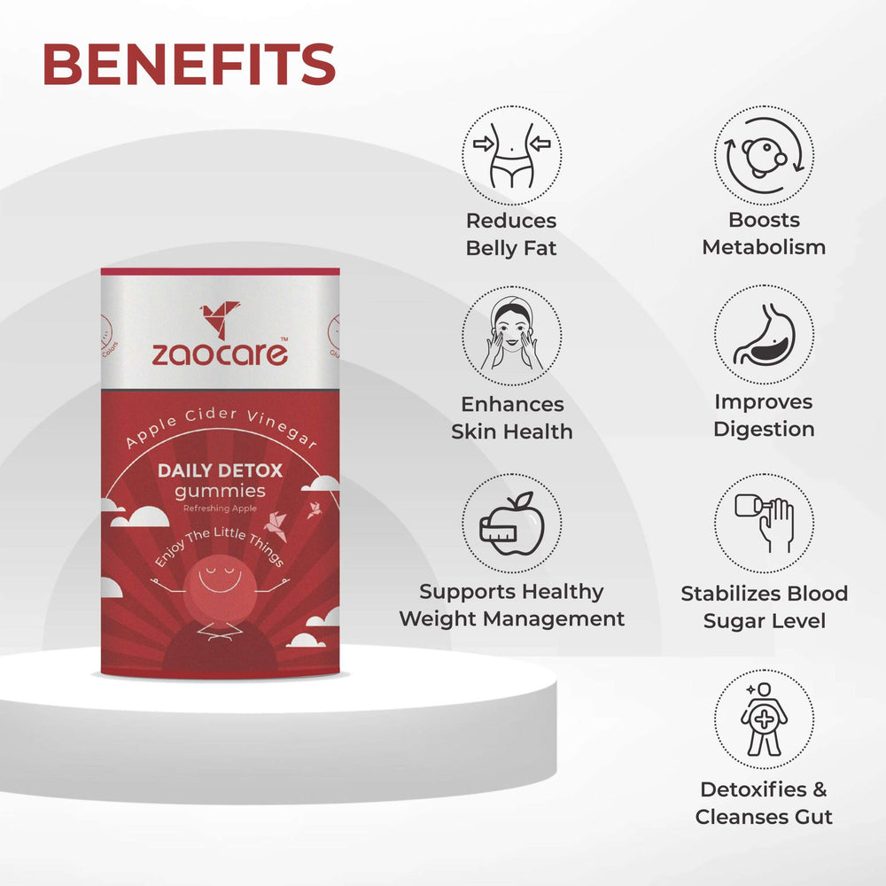 Zaocare Daily Detox Gummies For Fat Loss & Digestion | With Apple Cider Vinegar|100% Vegan - EarthBased