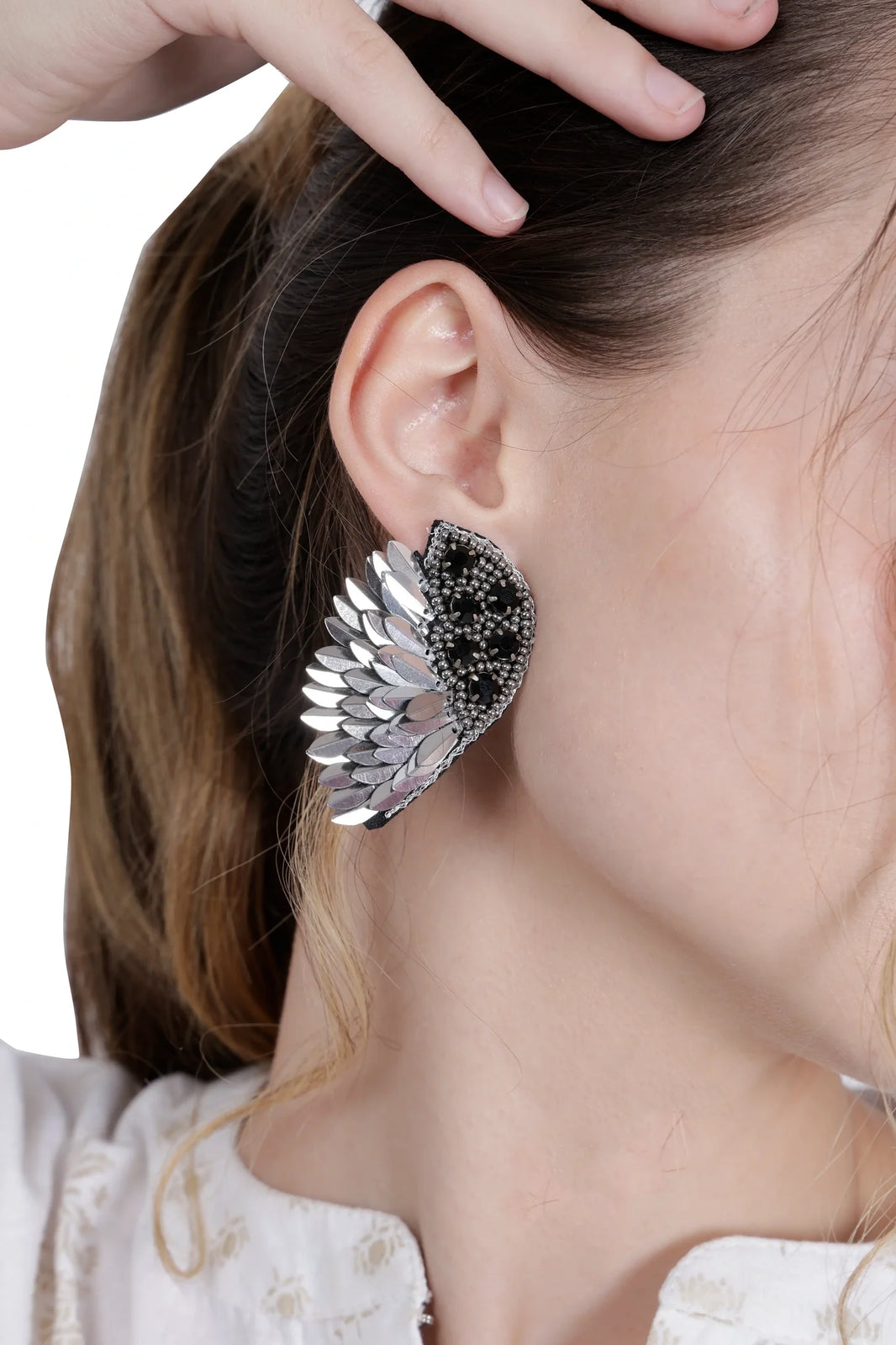 Elegant Angel Wing Earrings – Sterling Silver with Cluster Earrings/Hand Beaded - EarthBased