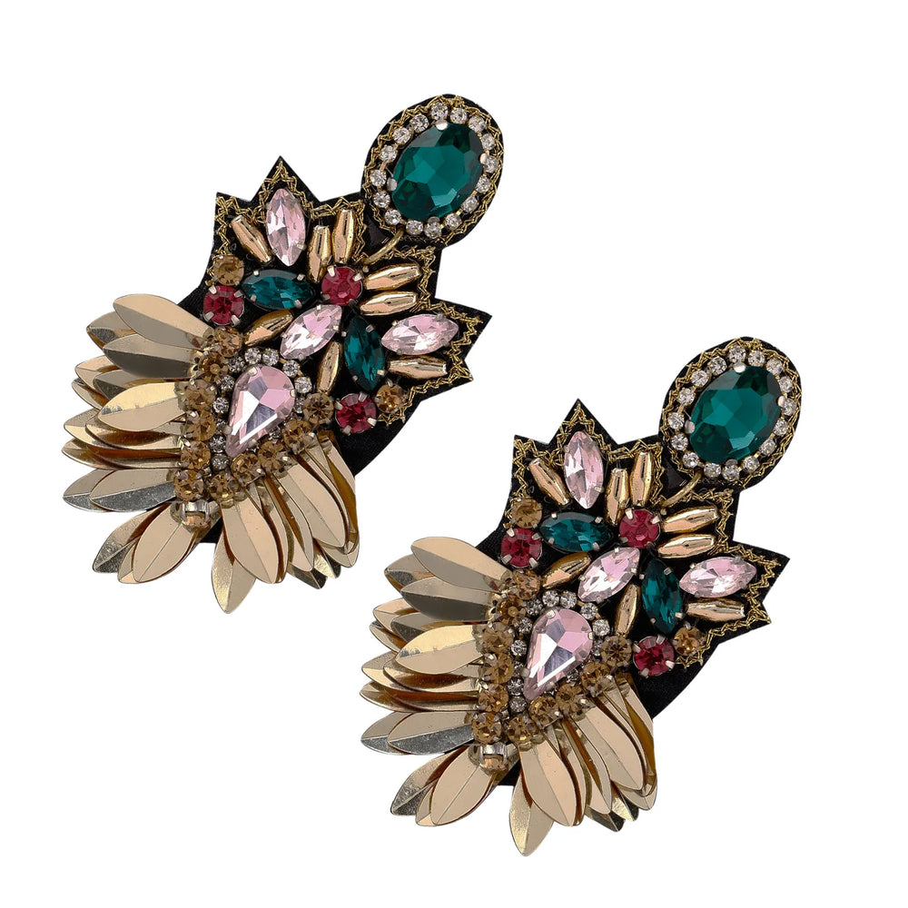 Elegant Gold-Tone Earrings with Crystals and Gems design | elegant and eye-catching - EarthBased
