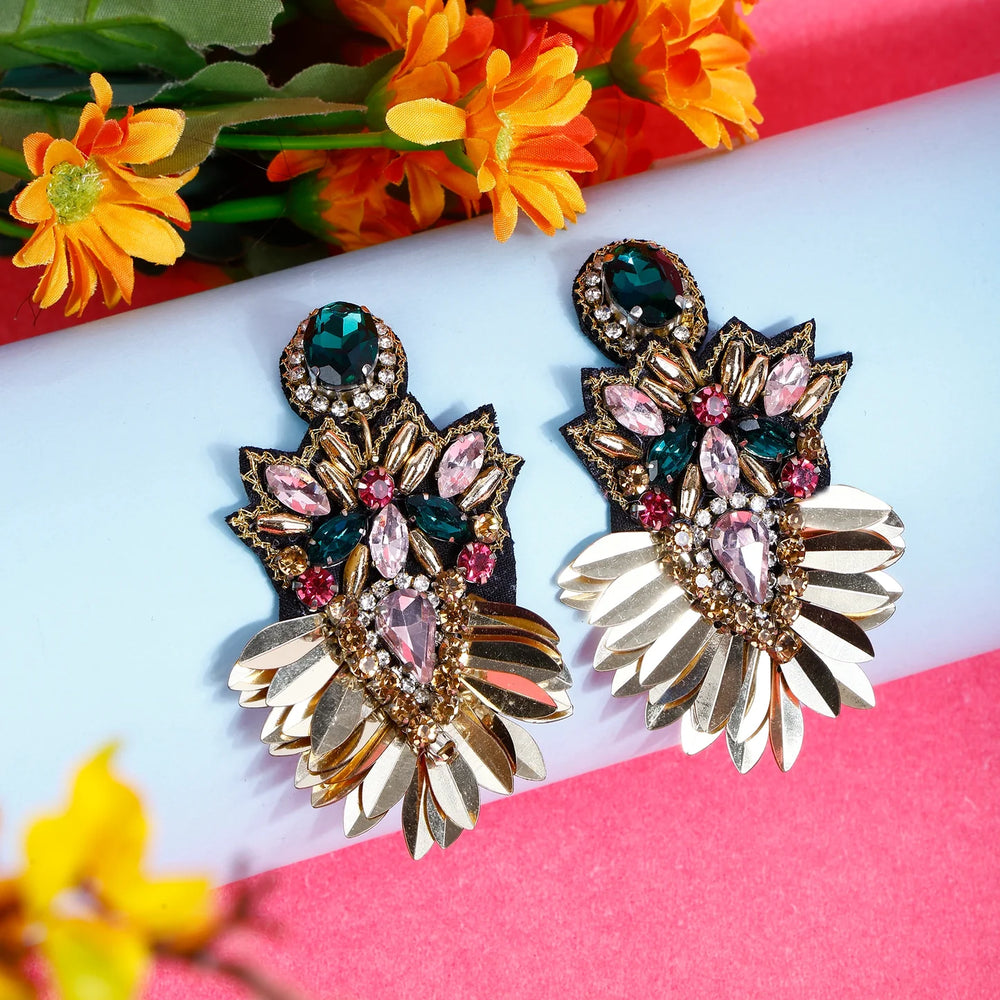 Elegant Gold-Tone Earrings with Crystals and Gems design | elegant and eye-catching - EarthBased