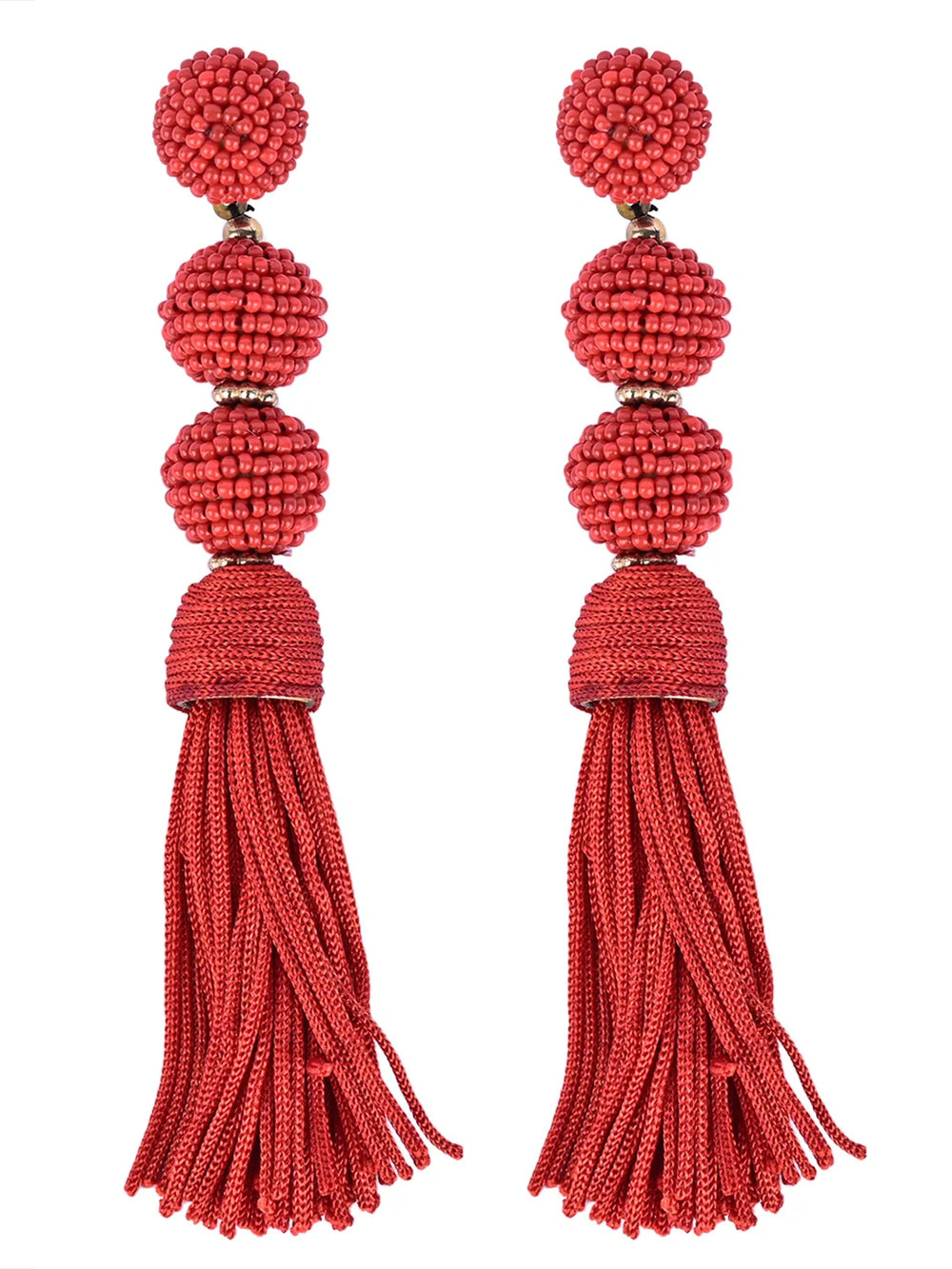 Elegant Red Beaded Tassel Earrings - Statement Jewellery - EarthBased