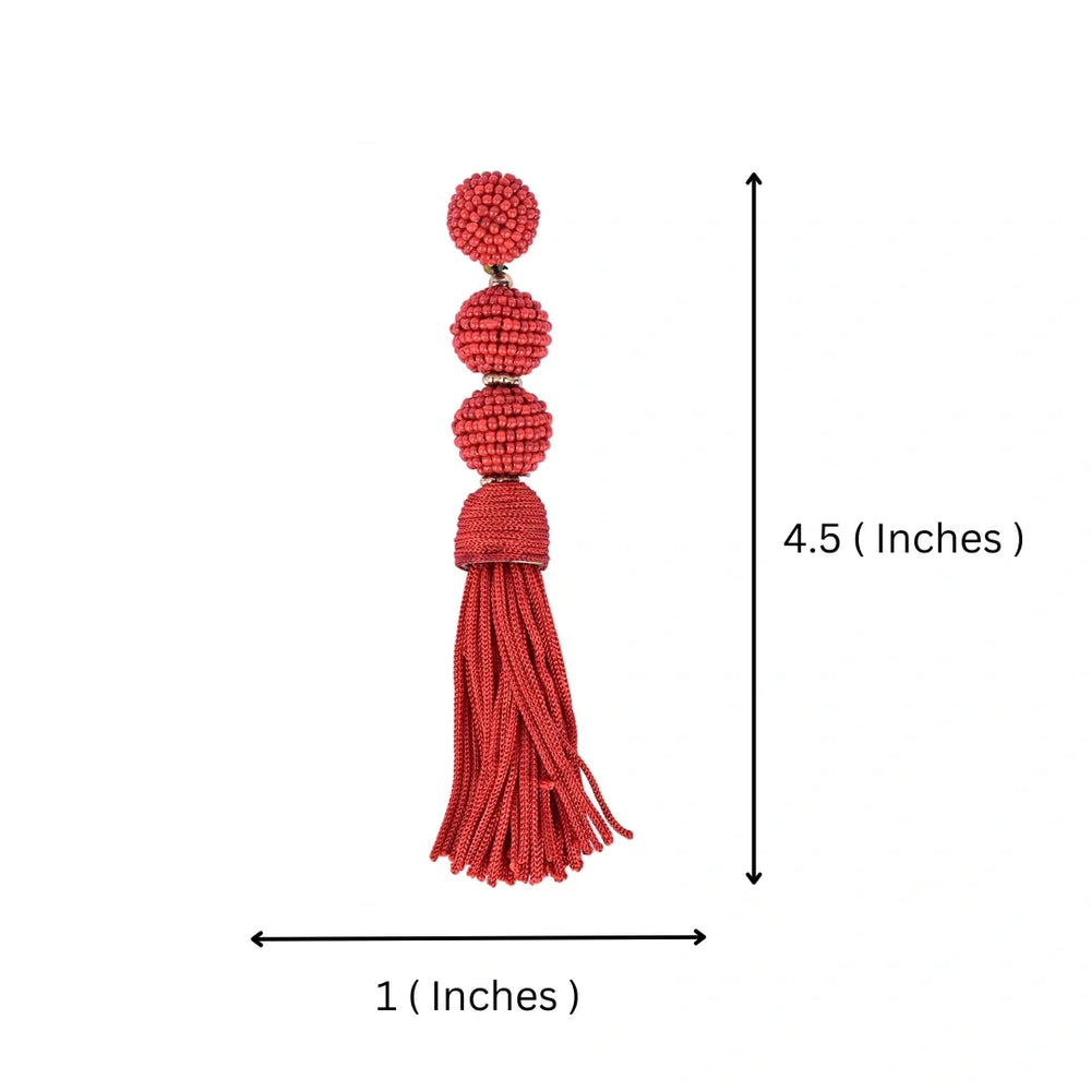 Elegant Red Beaded Tassel Earrings - Statement Jewellery - EarthBased