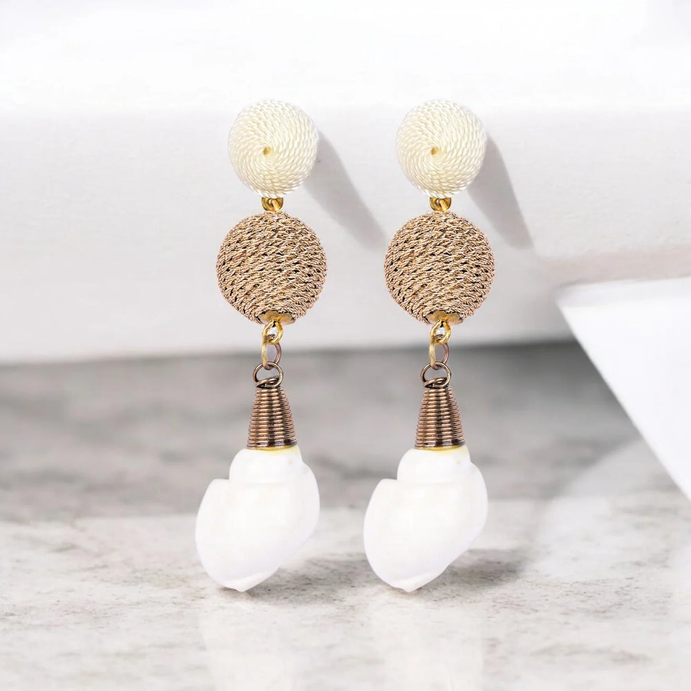 Elegant Shell Drop Earrings with Twisted Gold Bead Accents – Coastal Chic Jewellery - EarthBased