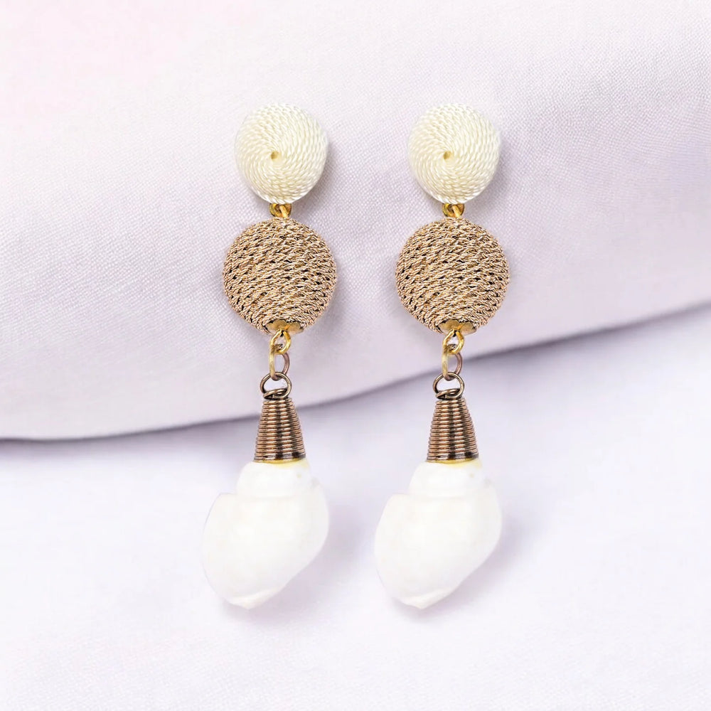 Elegant Shell Drop Earrings with Twisted Gold Bead Accents – Coastal Chic Jewellery - EarthBased
