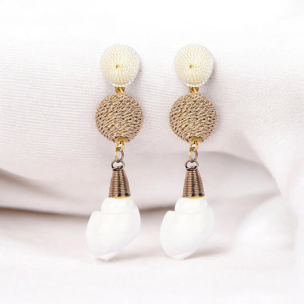 Elegant Shell Drop Earrings with Twisted Gold Bead Accents – Coastal Chic Jewellery - EarthBased