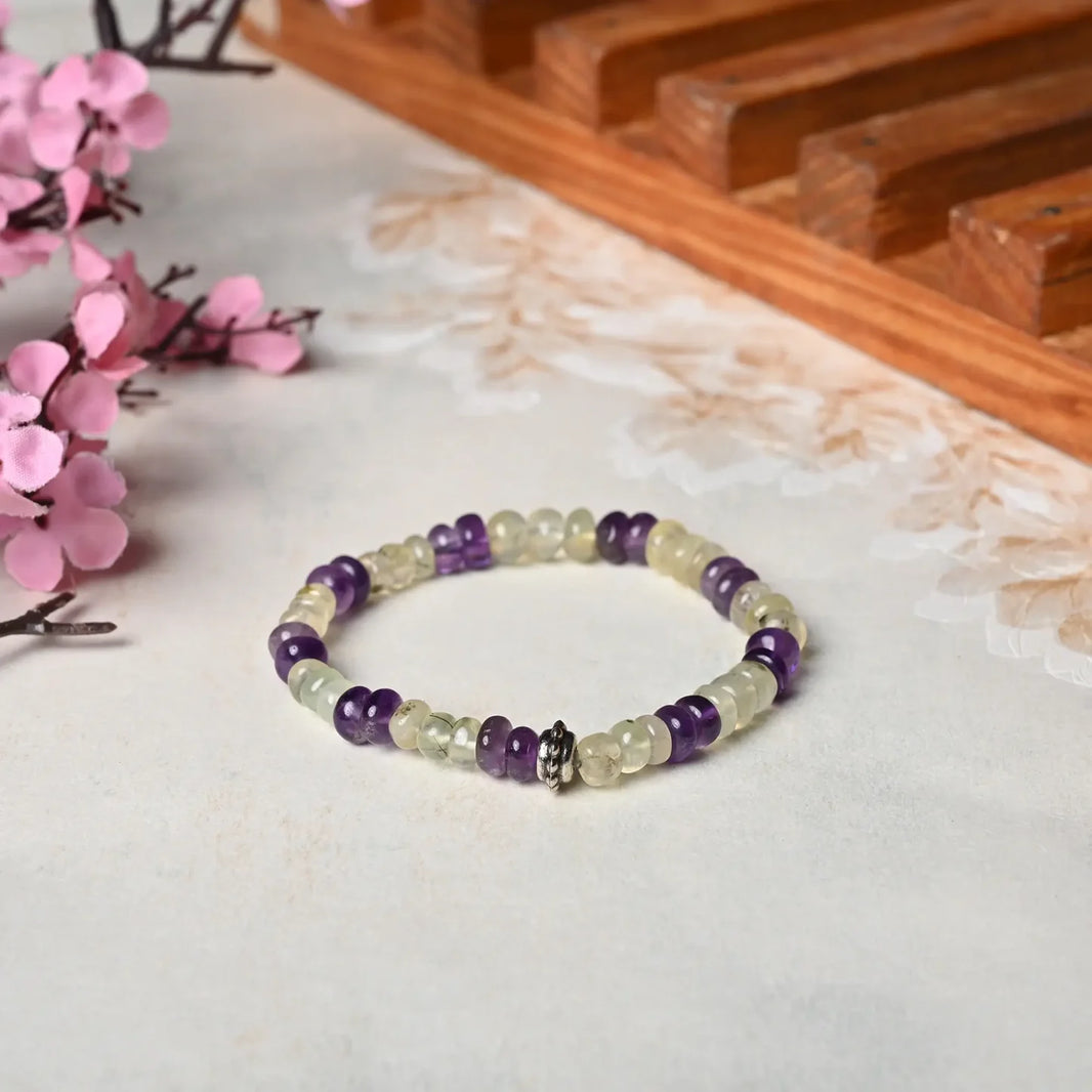 Elevate their Spirits with our Amethyst and Prehnite Healing Gemstone Bracelet - A Perfect Gift for Your Loved One" - EarthBased