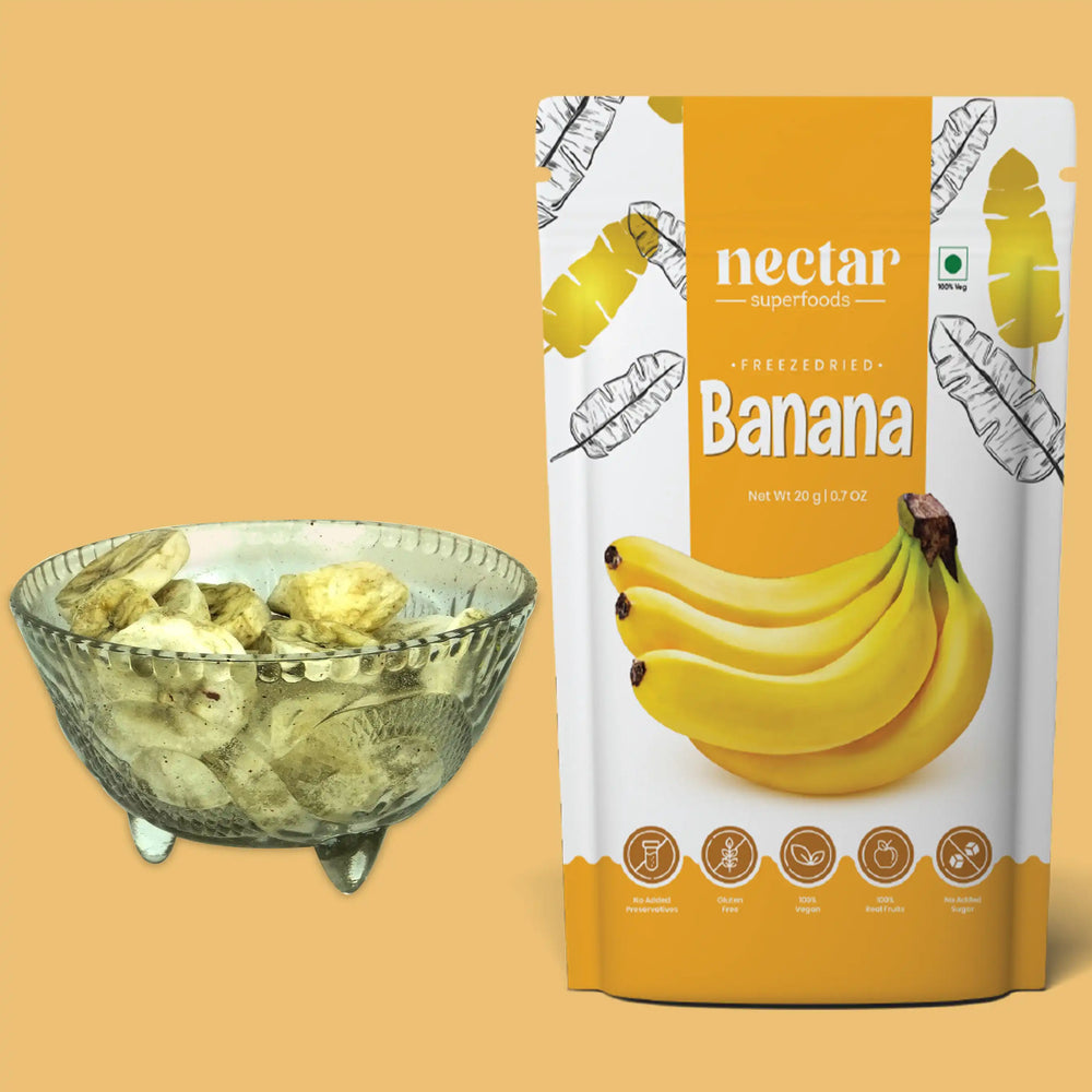 NECTAR SUPER FOODS- FREEZE DRIED BANANA SLICES- PACK OF 2 UNITS 20 GM EACH - EarthBased