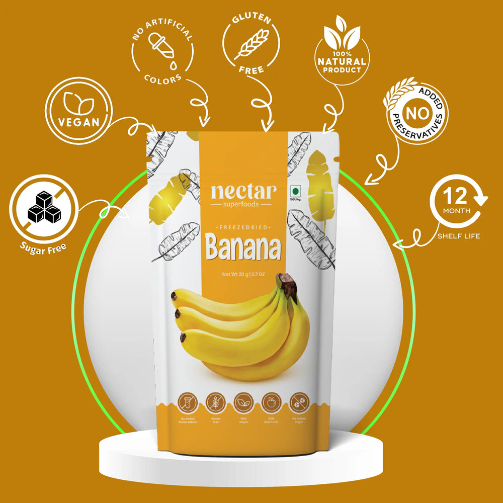 NECTAR SUPER FOODS- FREEZE DRIED BANANA SLICES- PACK OF 2 UNITS 20 GM EACH - EarthBased