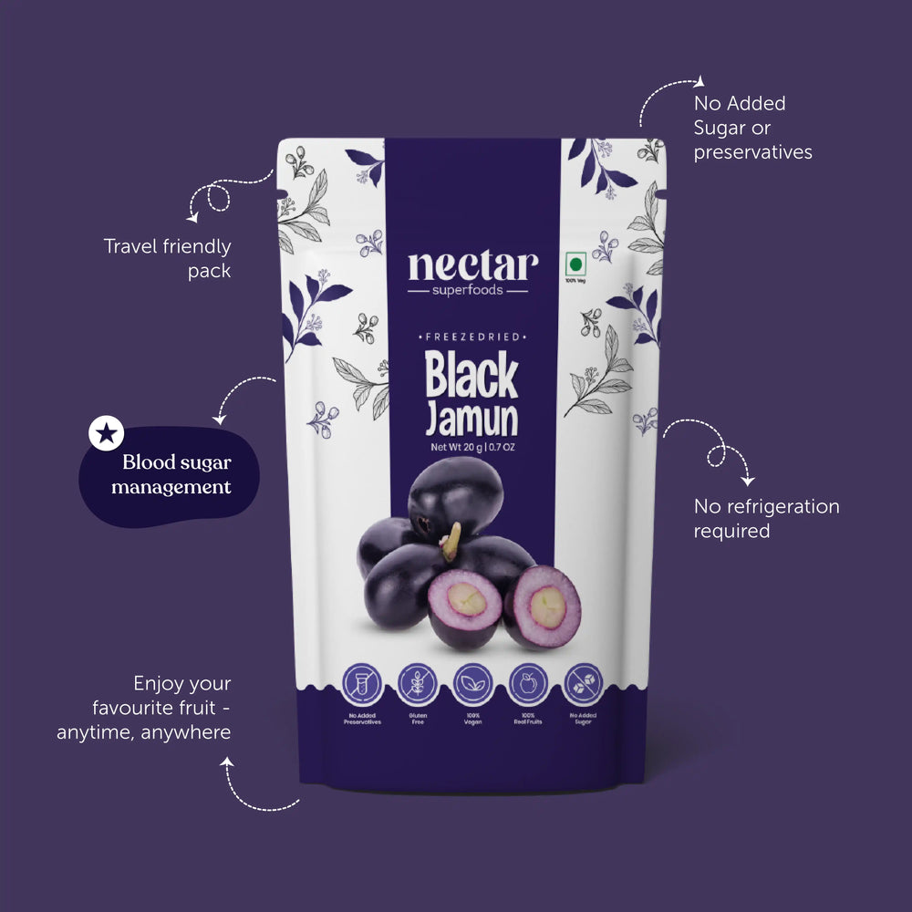 NECTAR SUPER FOODS- FREEZE DRIED BLACK JAMUN- PACK OF 2 UNITS 20 GM EACH - EarthBased