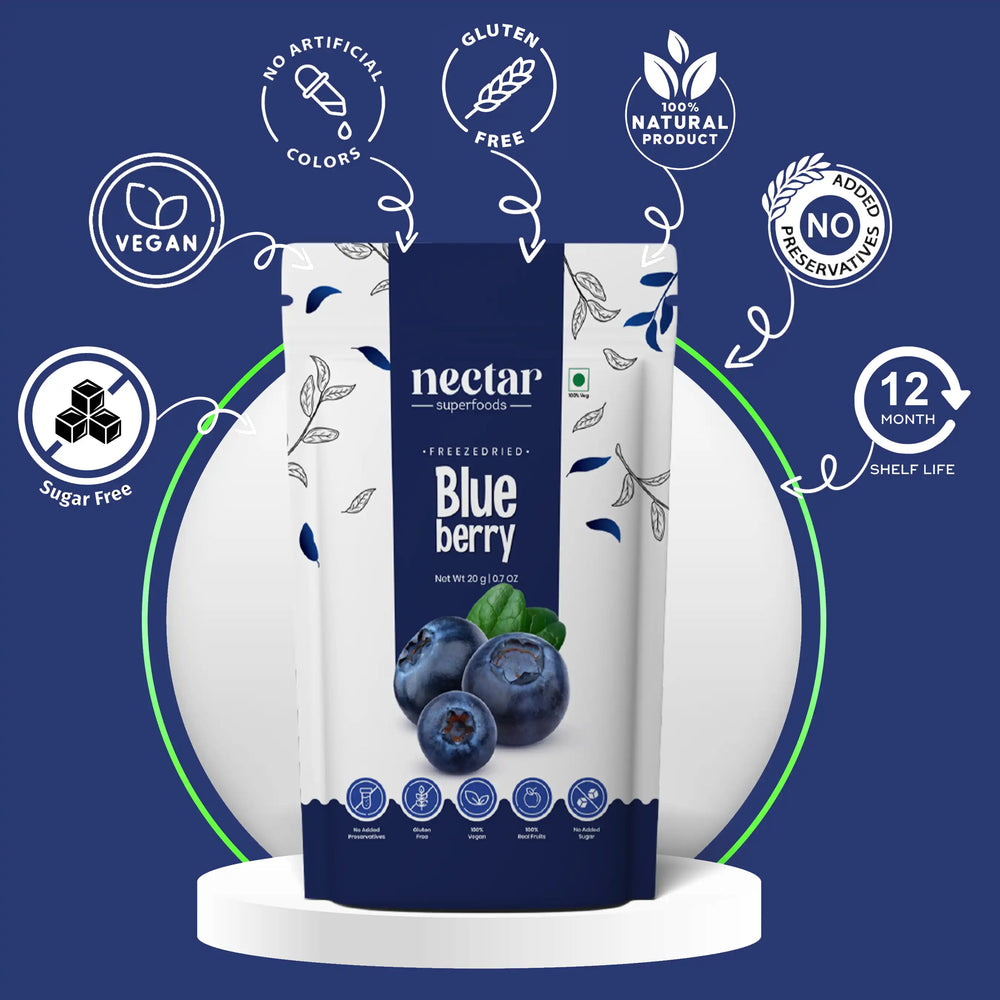 NECTAR SUPERFOODS- FREEZE DRIED BLUEBERRY WHOLE- PACK OF 2 UNITS 20 GM EACH - EarthBased