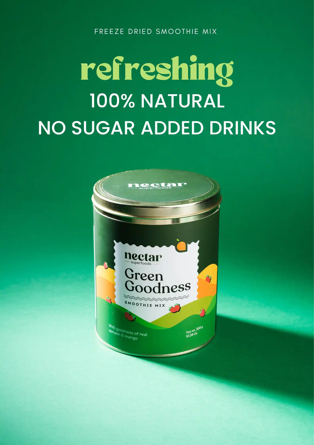 NECTAR SUPERFOODS- FREEZE DRIED GREEN GOODNESS SMOOTHIE MIX -300 GM PACK-PACK OF 1 UNIT - EarthBased