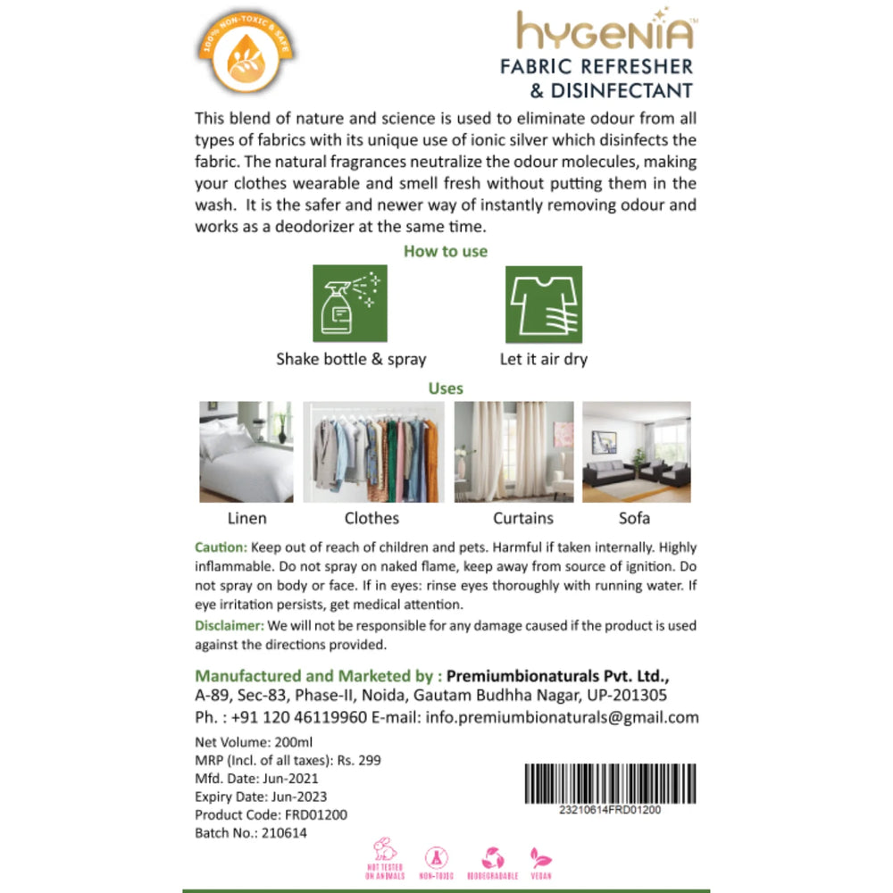 Hygenia Fabric Refresher & Disinfectant - Gardenia with Musk Notes 500ml - EarthBased