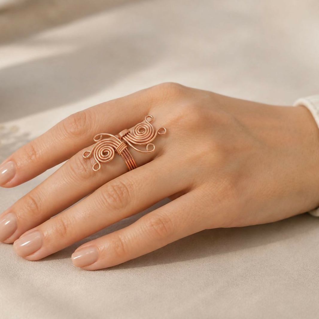 Nature Heal designer pure copper ring for women, handmade sculptural open design