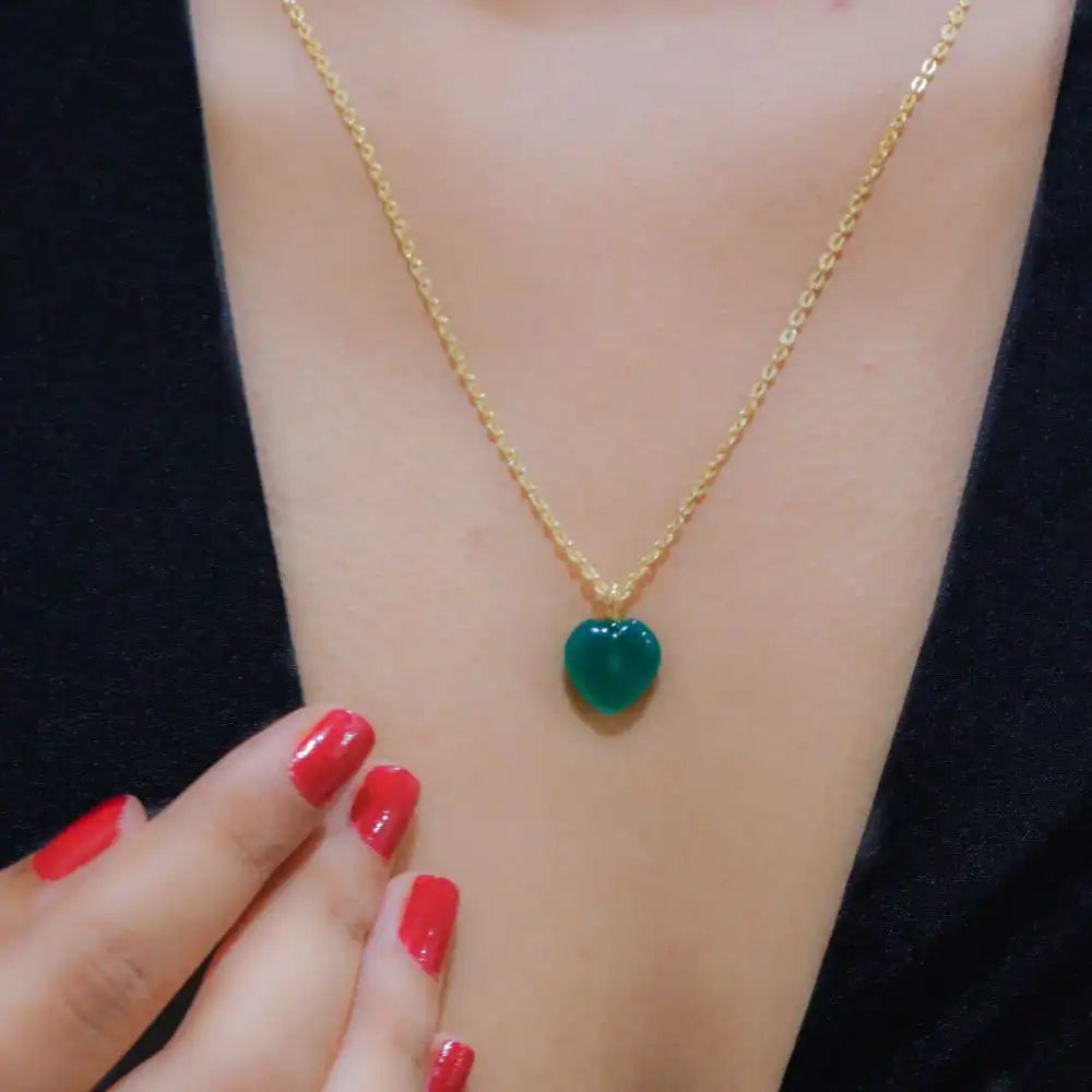 Green Jade Stone Pendant with Golden Chain | ONEarth - EarthBased