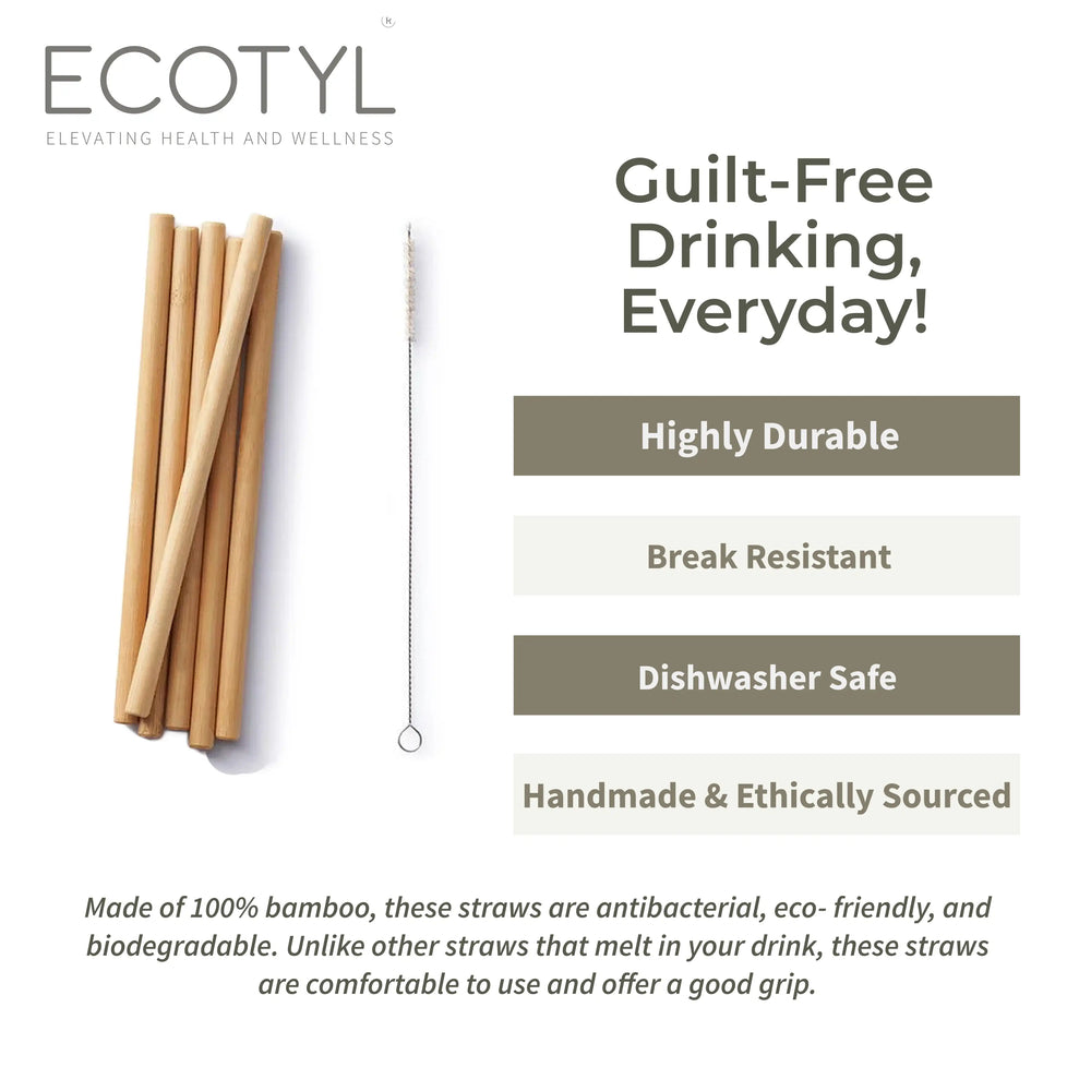 Ecotyl | Bamboo Straw - Set of 6 + Straw Cleaning Brush - EarthBased