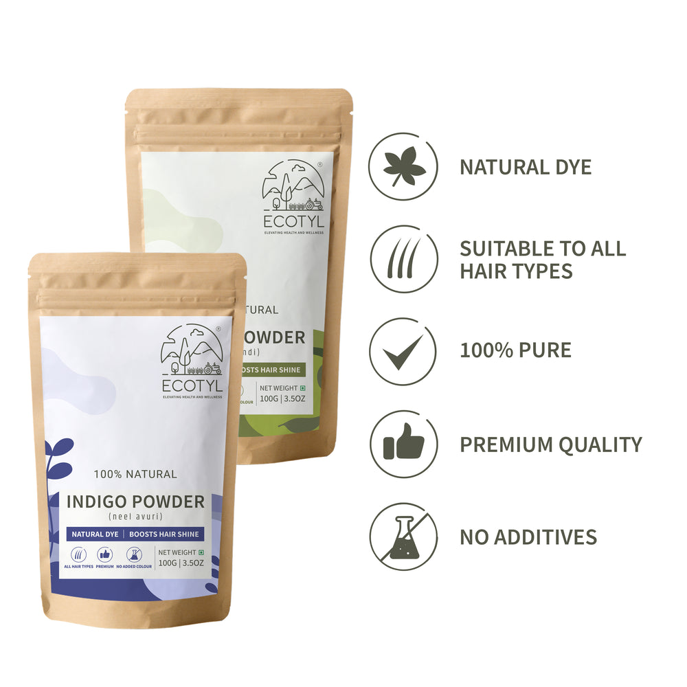 Ecotyl Hair Colour Combo - Henna Powder and Indigo Powder - EarthBased
