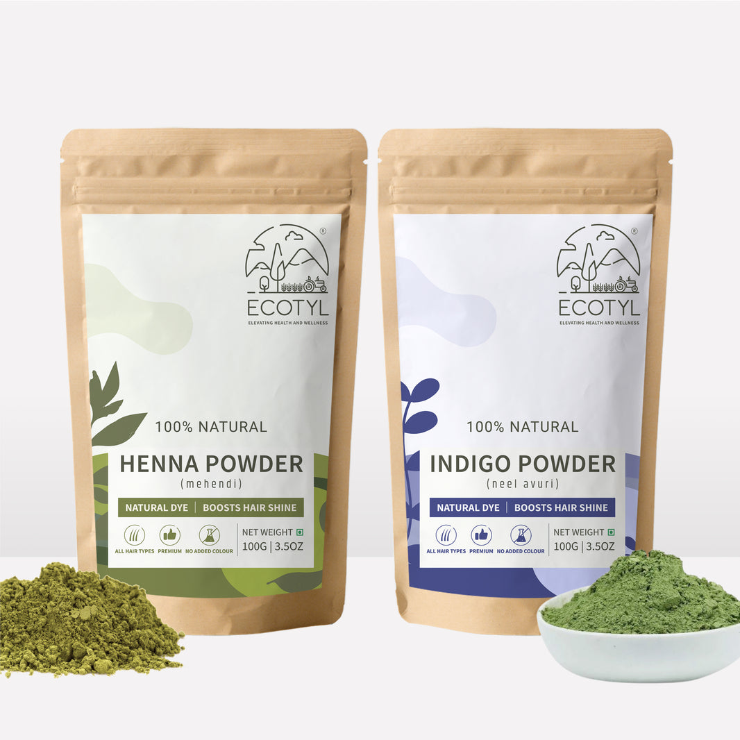 Ecotyl Hair Colour Combo - Henna Powder and Indigo Powder - EarthBased