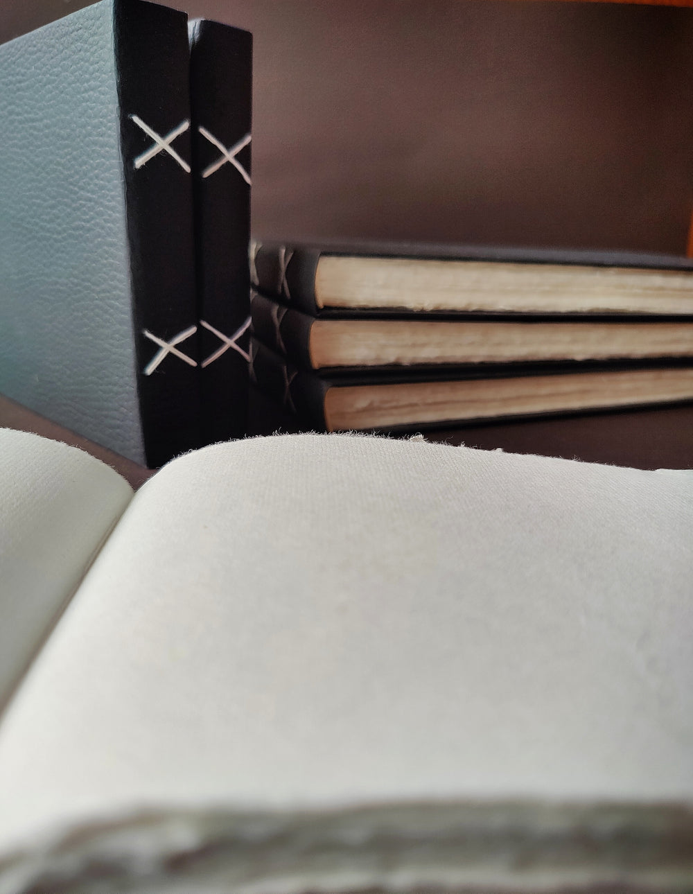 Black Leather feel landscape Journal I Cruelty free I Handmade Cotton papers by White Canvaa - EarthBased