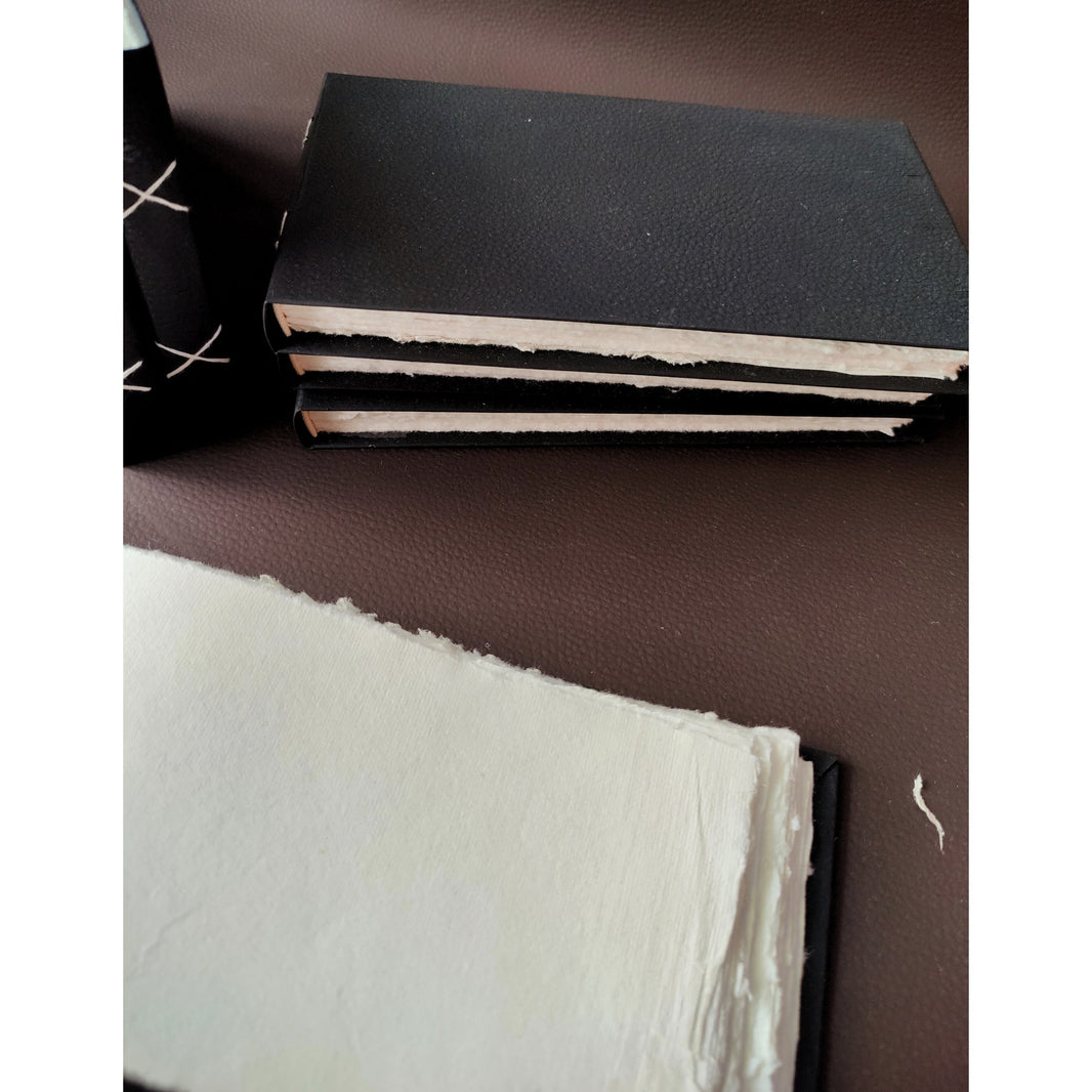 Black Leather feel landscape Journal I Cruelty free I Handmade Cotton papers by White Canvaa - EarthBased