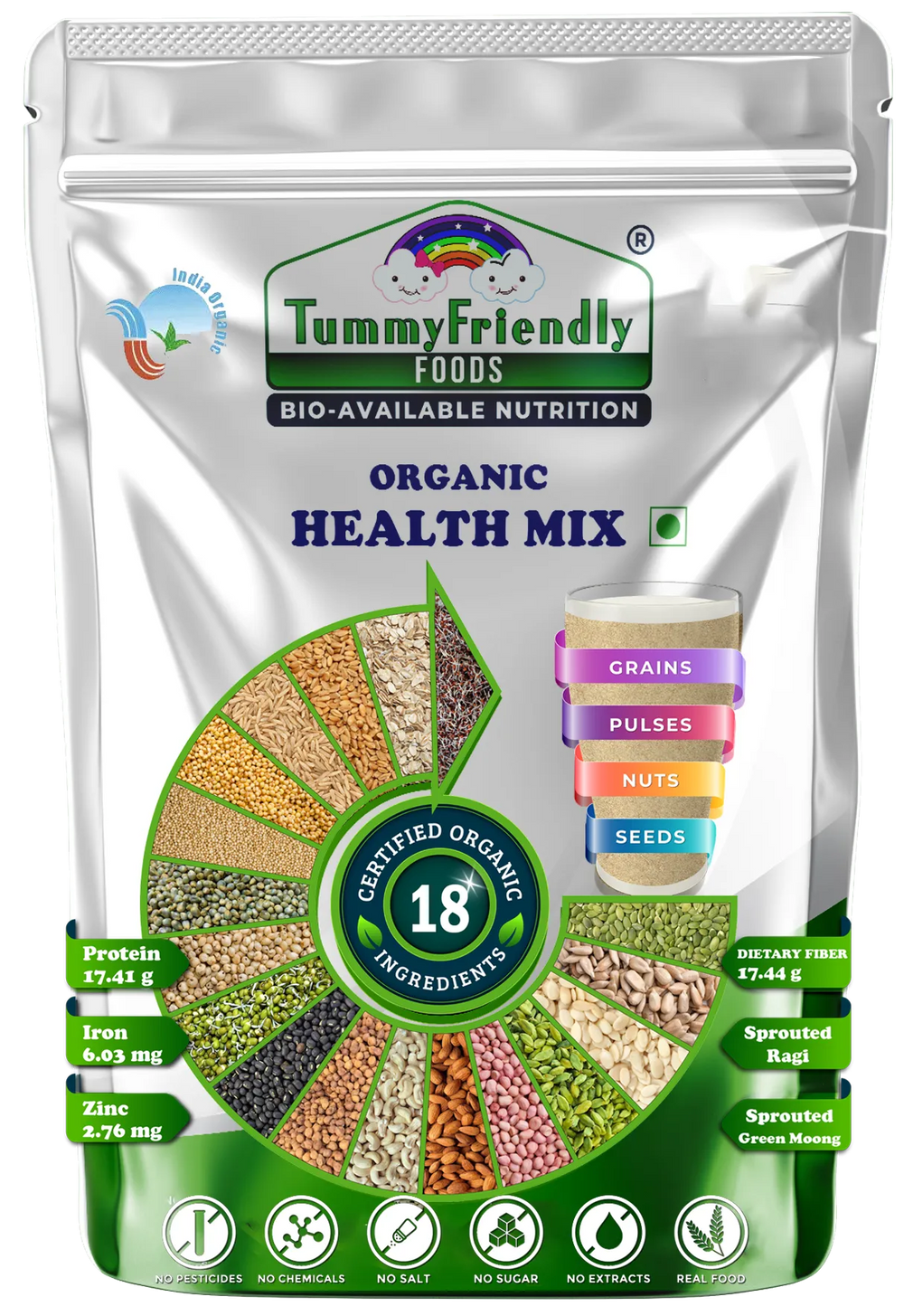 TummyFriendly Foods Organic Health Mix for Kids and Adults. No Chemicals, No Pesticides 800 g - EarthBased