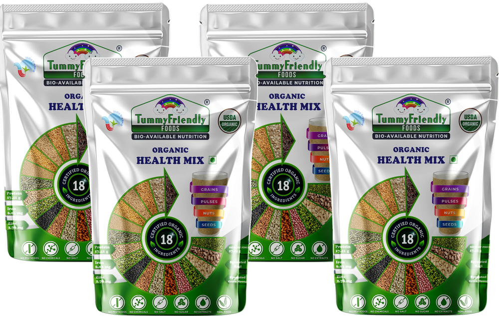 TummyFriendly Foods Organic Health Mix for Kids and Adults. No Chemicals, No Pesticides 400 g (Pack of 4) - EarthBased
