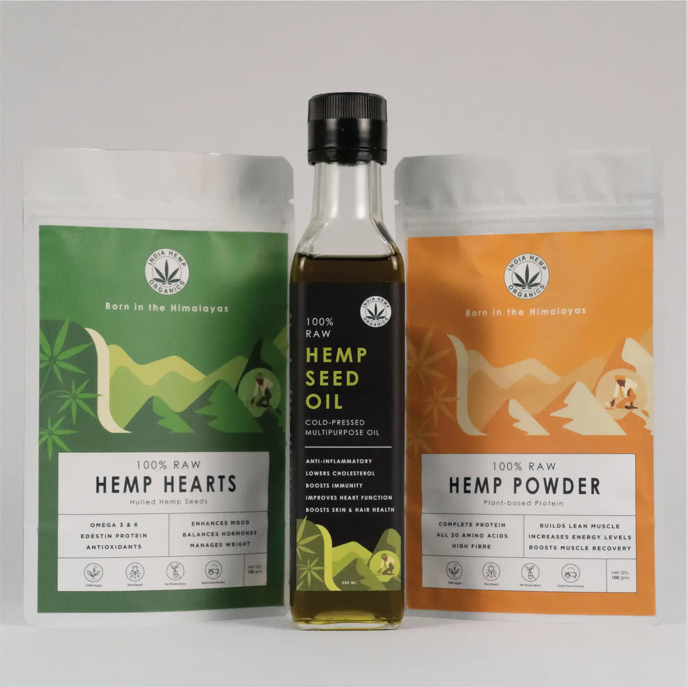 Hemp Starter Pack ( Hemp Protein Powder – 100g, Hemp Hearts – 100g, Hemp Seed Oil – 250ml) - EarthBased