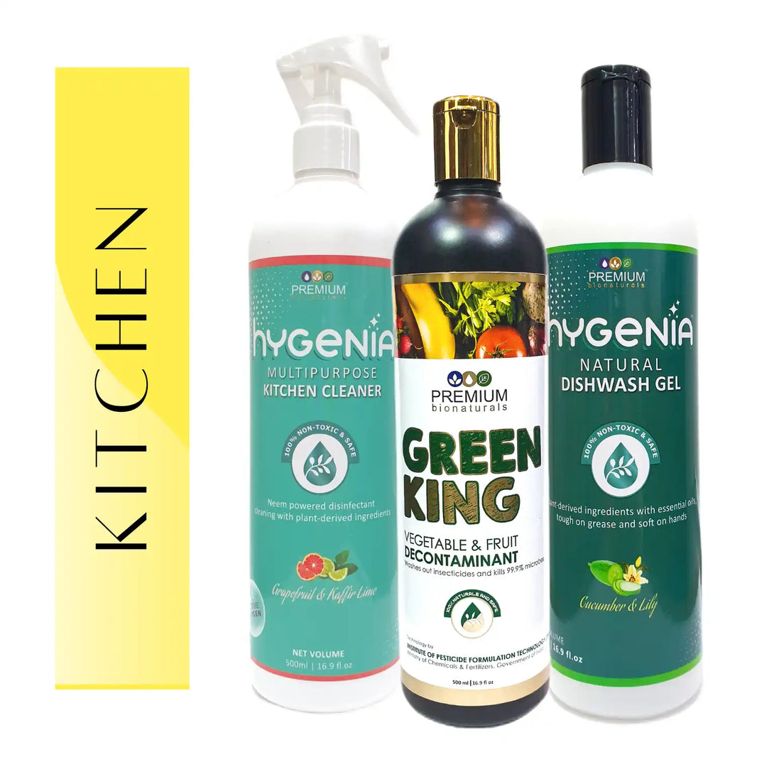 Hygenia Ultimate Kitchen Combo - Multipurpose Kitchen Cleaner, Natural Dishwash Gel & Green King 500ml - Grapefruit & Kaffir Lime | Cucumber & Lily - EarthBased