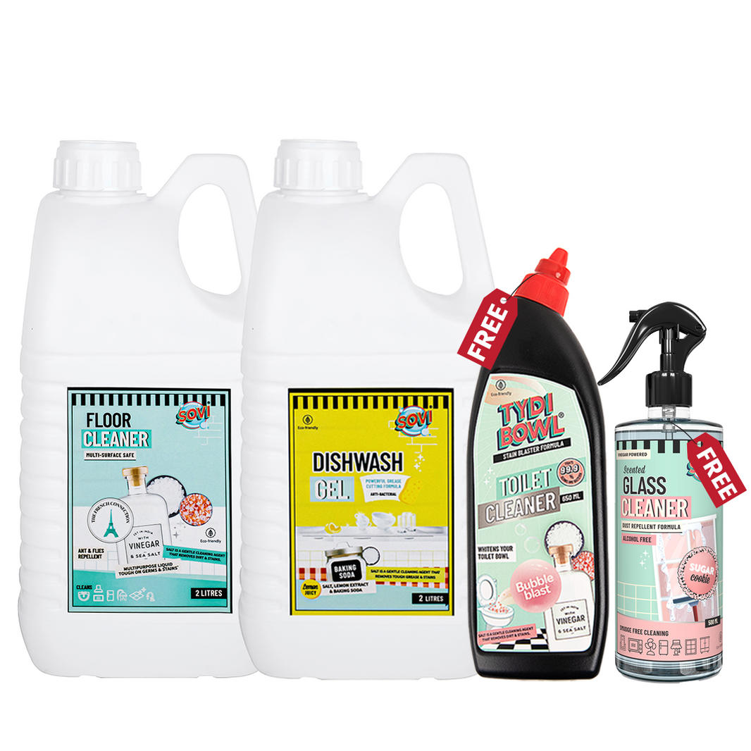 SOVI® Floor Cleaner 2L, SOVI® Dishwash Liquid 2L - Get TYDIBOWL® Toilet Cleaner ₹189 & SOVI® Glass Cleaner ₹149 FREE - EarthBased