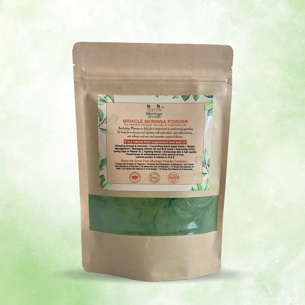 Daivik Moringa Miracle Moringa Powder | 100% Natural | Immunity Booster, Anti Aging, Anti Oxidant | 250 gms - EarthBased
