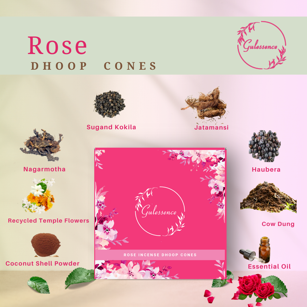 Rose Dhoop Cones | Made from Cow dung & Temple Flower | Gulessence - Gulessence