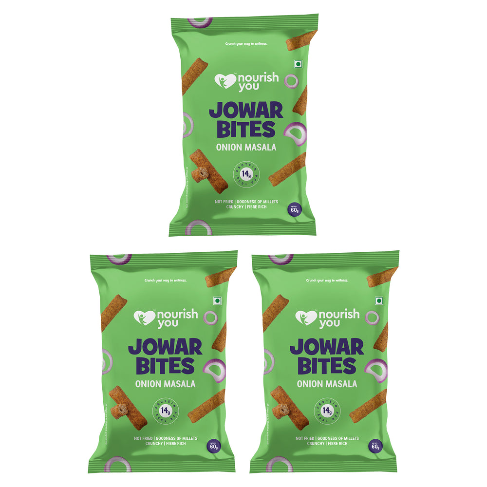 Nourish You Jowar Bites, Onion Masala 60g - Healthy Baked Snacks - Gluten free. | Pack of 3 - EarthBased