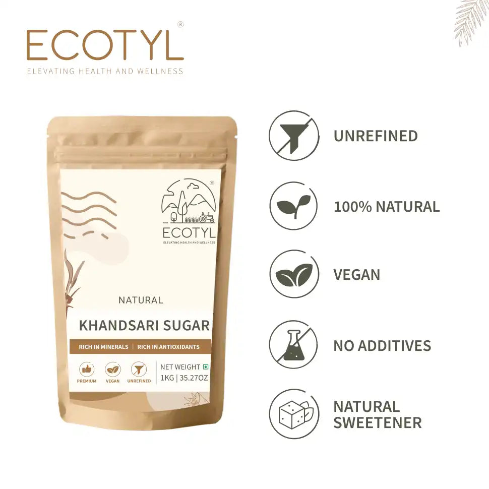 Ecotyl Khandsari Sugar | Unrefined Natural Sweetener | Rich in Minerals | 1kg - EarthBased