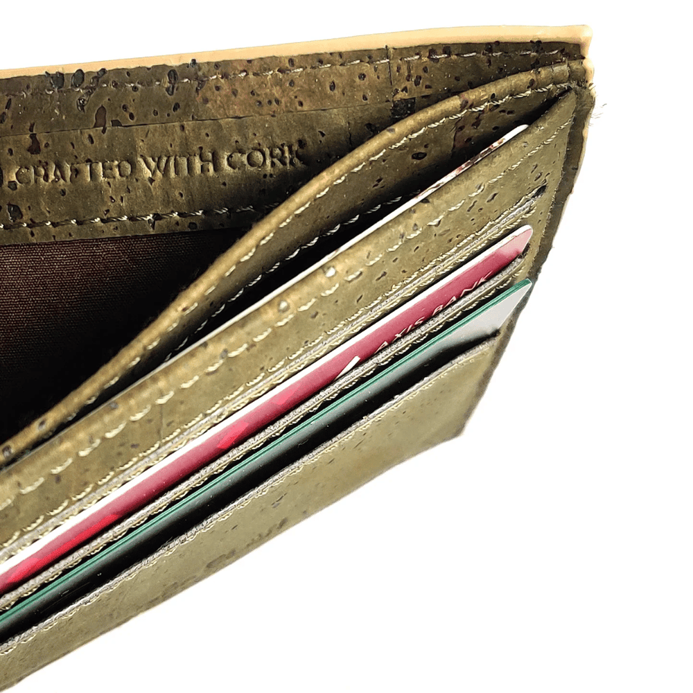 Clan Earth Kakapo cork wallet – olive green bifold with card slots