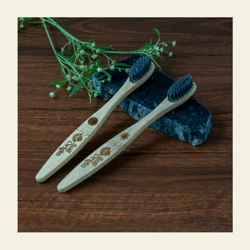 Kids Bamboo Brush (Charcol Bristles) - Set of 2 | Pack of 3 - EarthBased