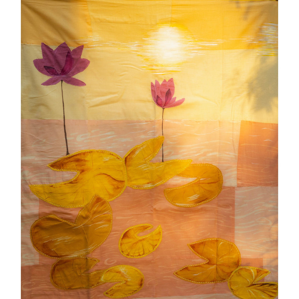 Large handcrafted textile wall art with hand painting, applique and kantha stitch, decorative wall art for living room walls and office interiors.