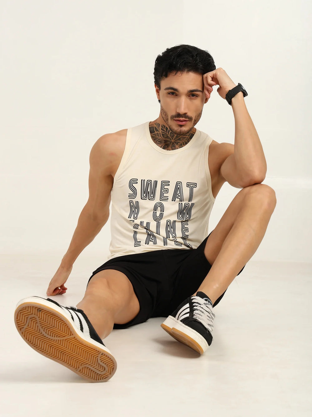 Men's Bamboo Fabric Workout Gym Vest | Cream - EarthBased