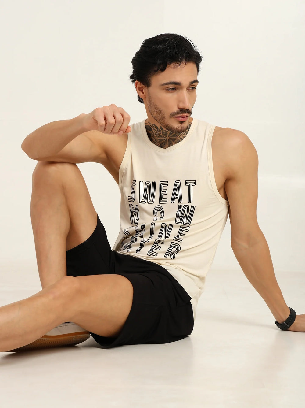 Men's Bamboo Fabric Workout Gym Vest | Cream - EarthBased