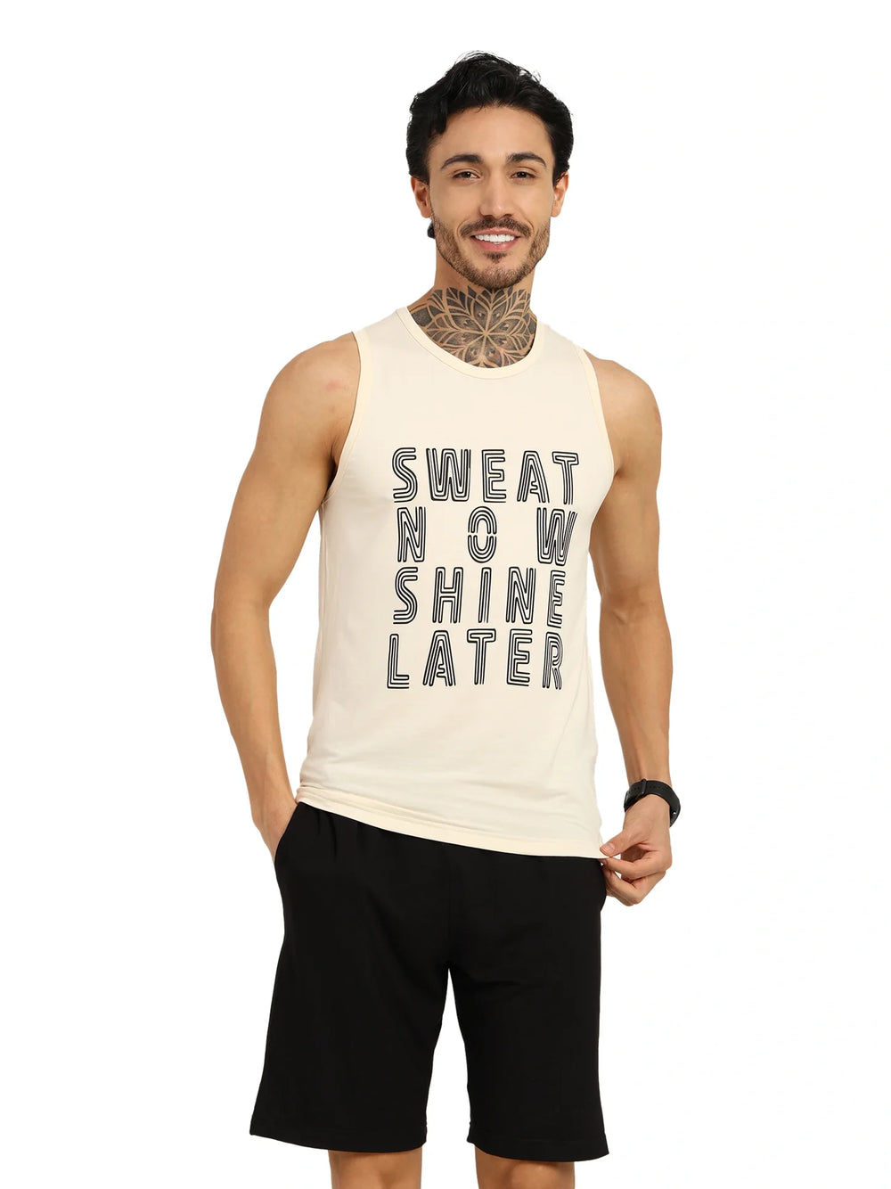 Men's Bamboo Fabric Workout Gym Vest | Cream - EarthBased