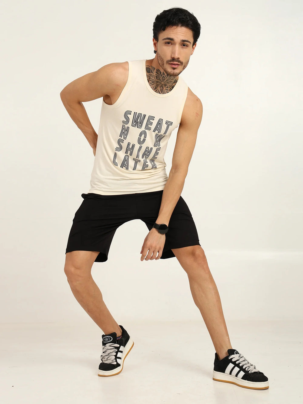 Men's Bamboo Fabric Workout Gym Vest | Cream - EarthBased