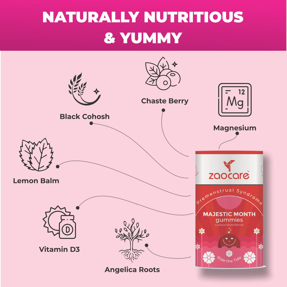 Zaocare Majestic Month Gummies For Premenstrual Syndrome & Period Pain Relief | No Side Effects - EarthBased