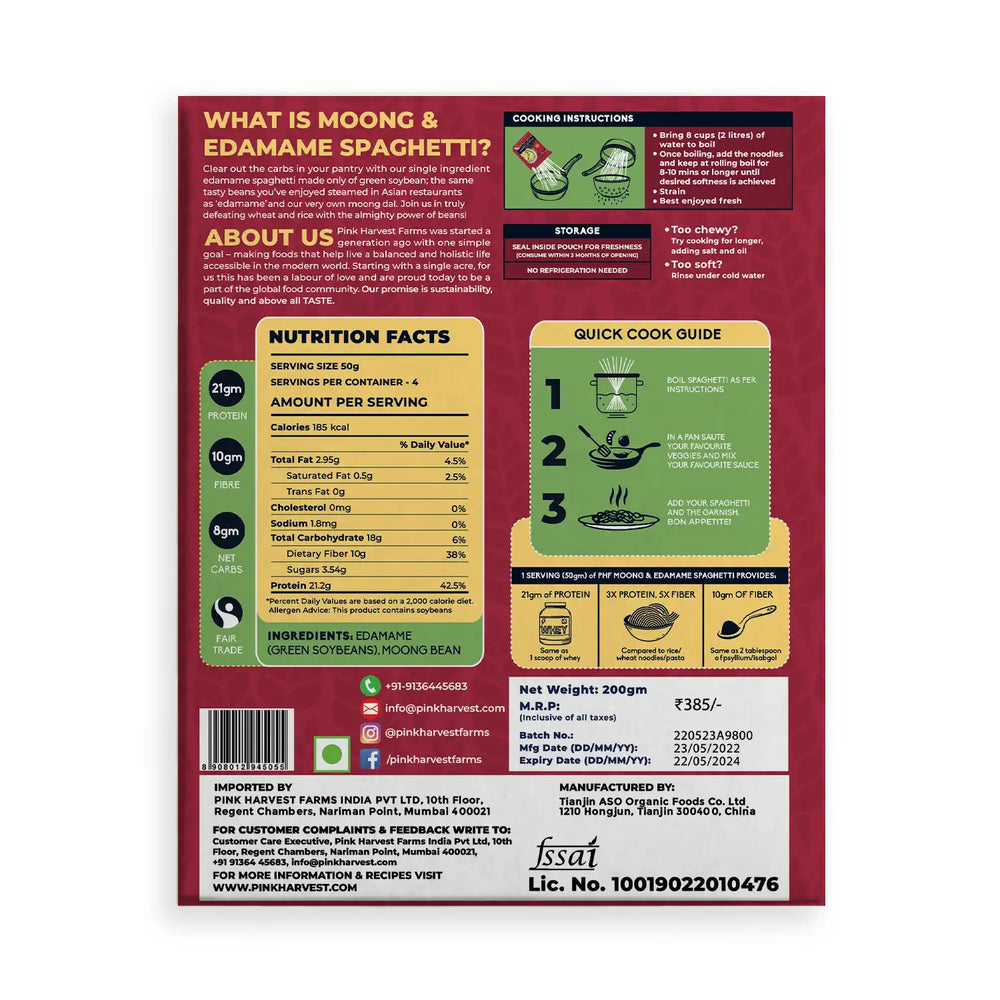 Moong & Edamame Spaghetti Noodles by Pink Harvest - EarthBased