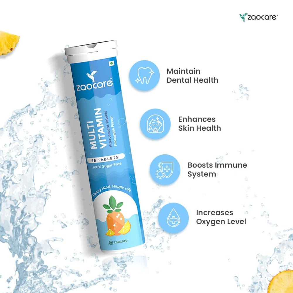 Zaocare Multivitamin Effervescent Tablets For Men & Women | Plant Based Supplements | For Overall Health - EarthBased