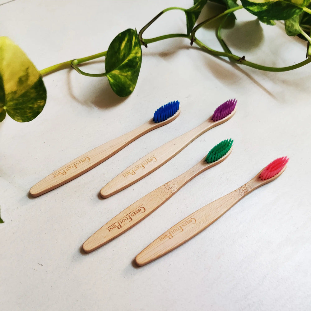 Natural Bamboo Kids Toothbrush - pack of 2 (assorted colours) - EarthBased