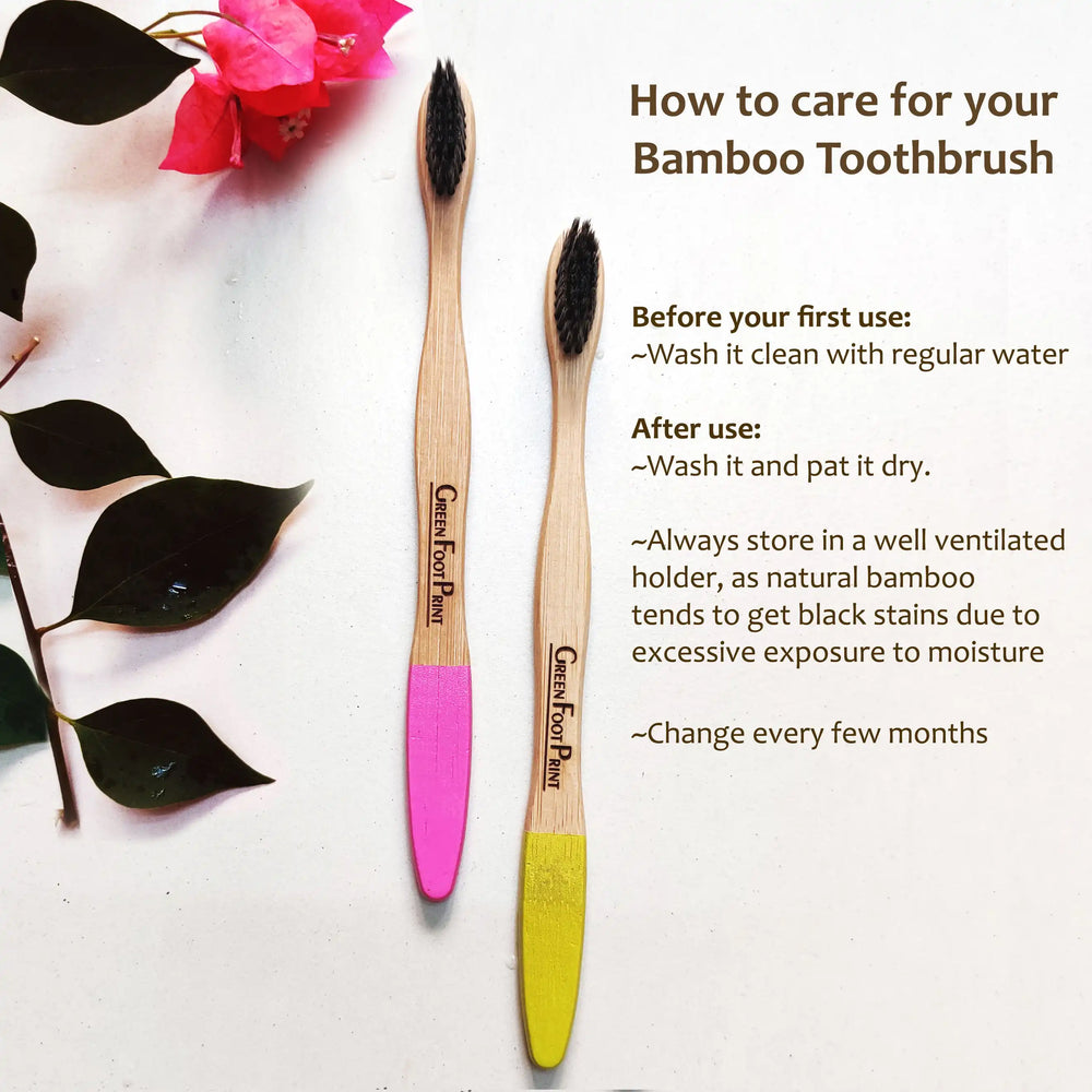 Natural Bamboo Toothbrush (Charcoal bristles)- Pack of 2 - EarthBased